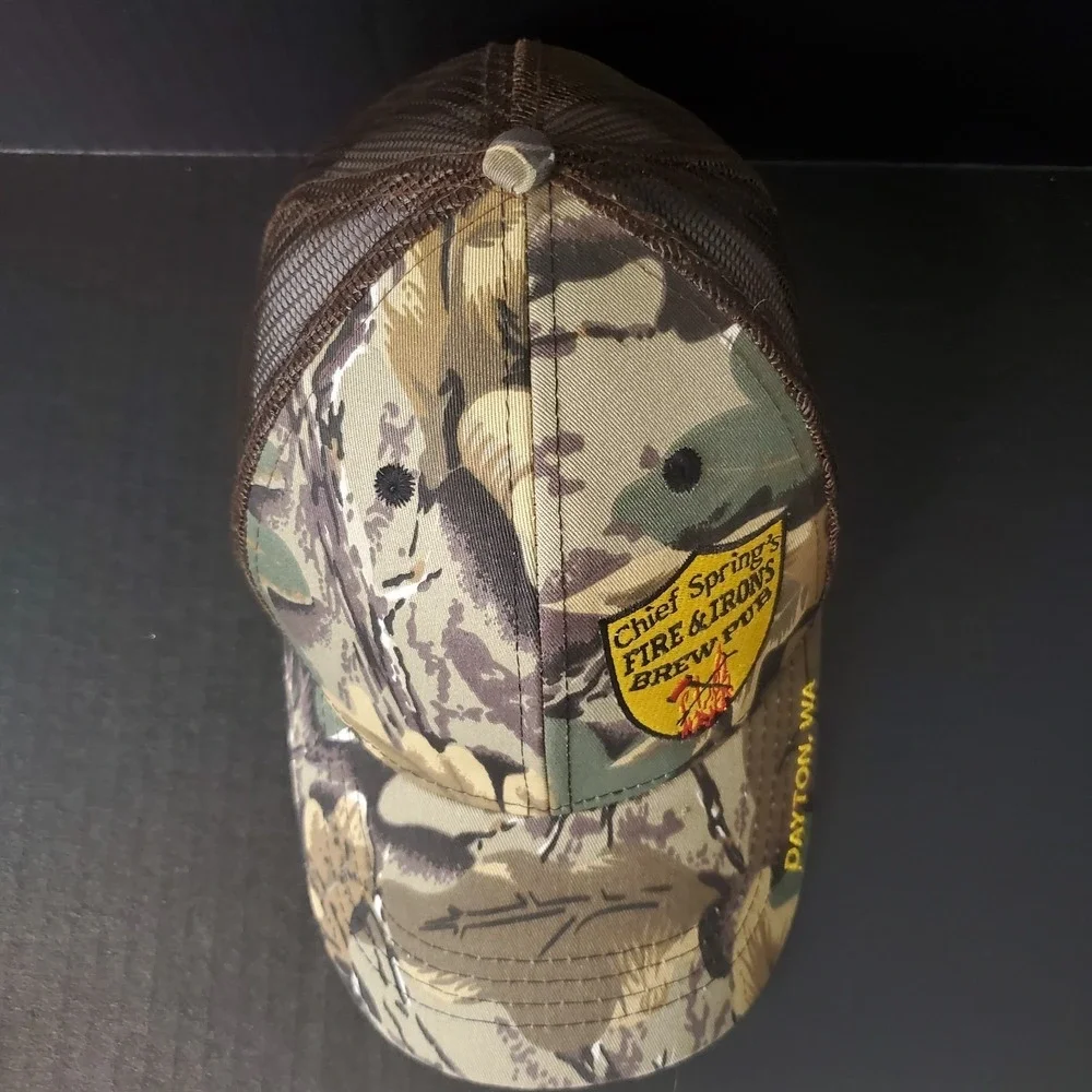 Chief Spring's Fire & Irons Brew Pub Camouflage Brewery Hat Dayton, WA‎ Beer Cap